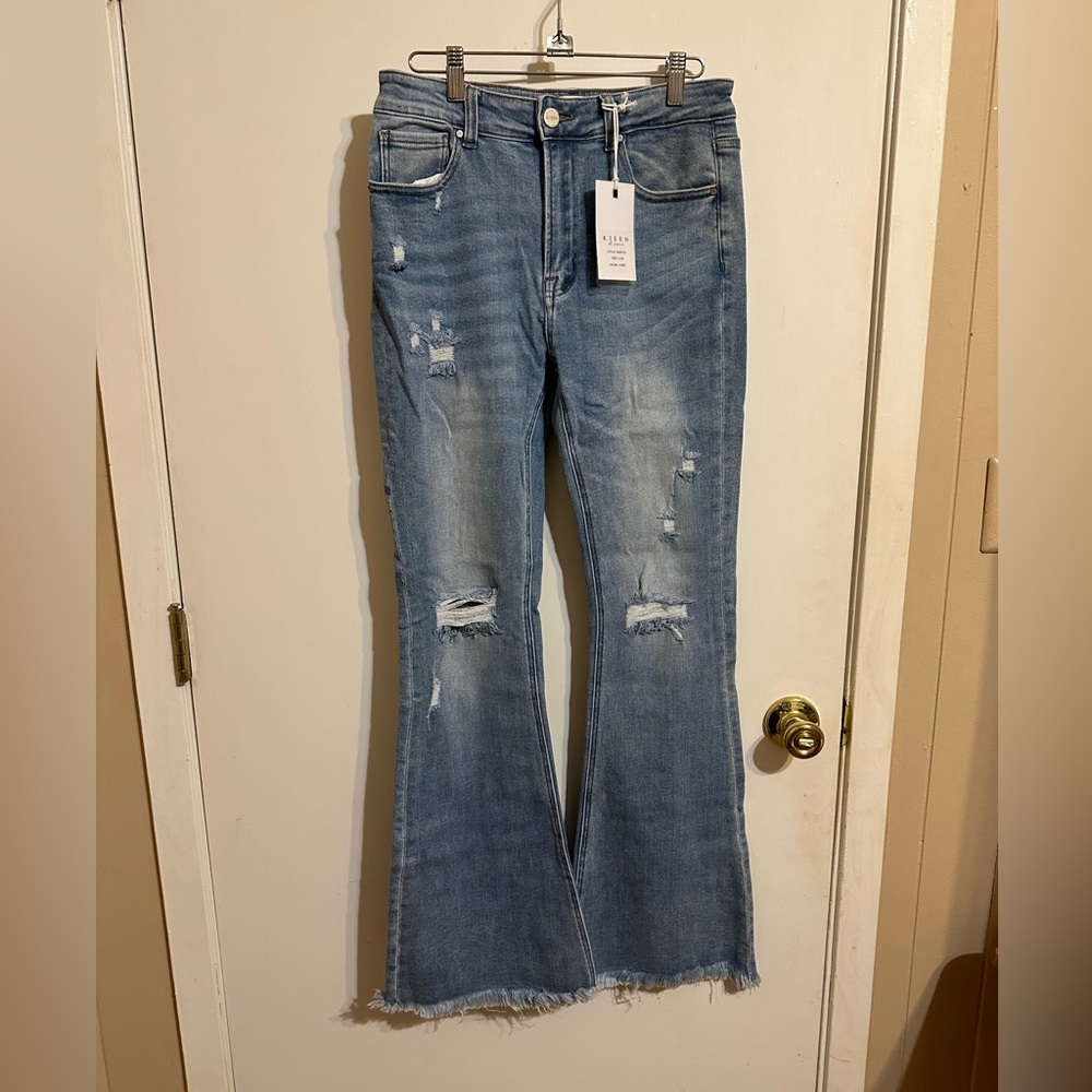 Classic Blue Distressed Flare Jeans